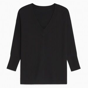 NWT Talbots Black V-Neck Chevron Knit 3/4 Sleeve Sweater Size Medium